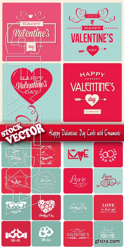 Stock Vector - Happy Valentines Day Cards with Ornaments