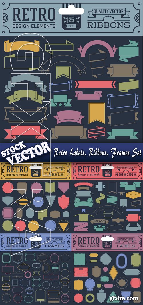 Stock Vector - Retro Labels, Ribbons, Frames Set