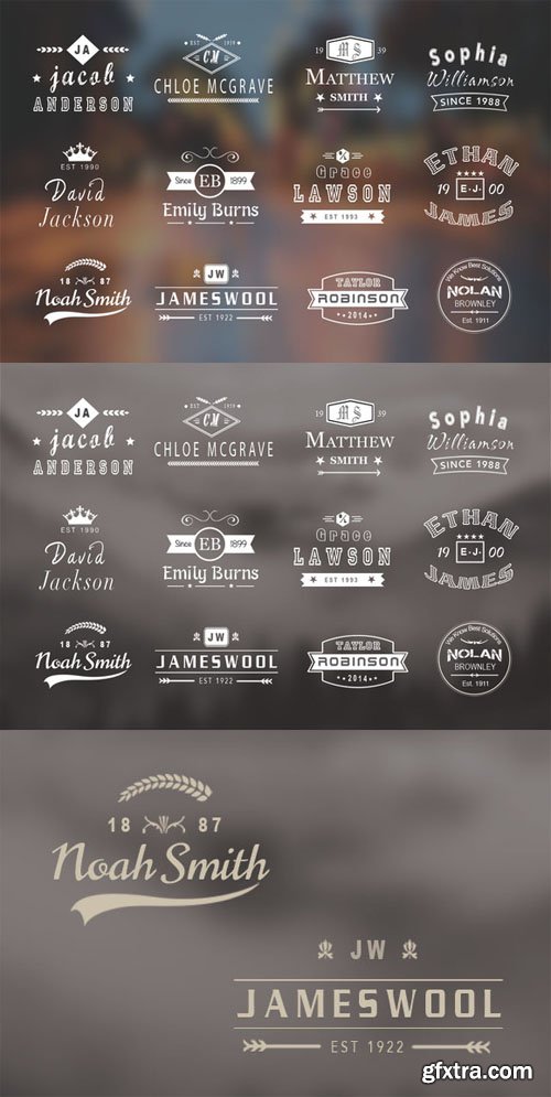 12 Vintage Name Logo Badges - CM 73880