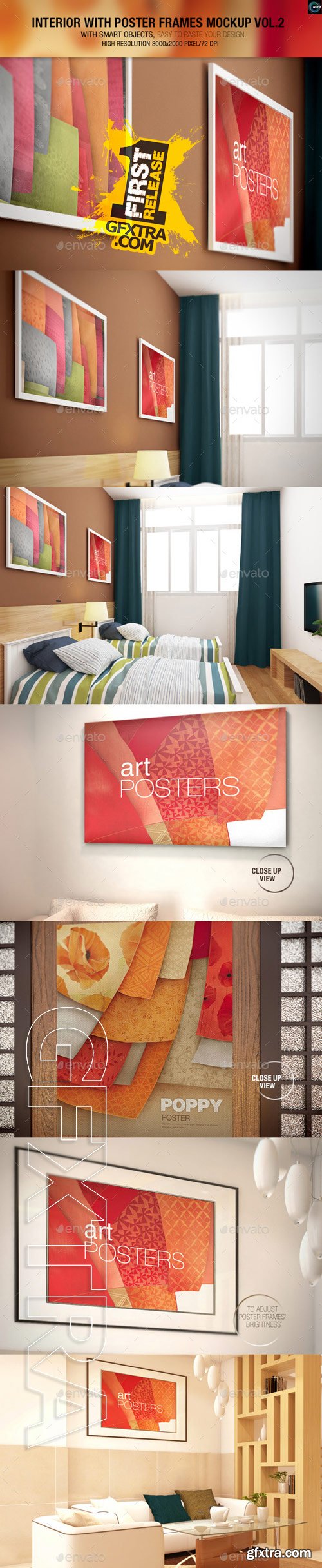 GraphicRiver - Interior With Poster Frames Mock-up Vol.2 9854757