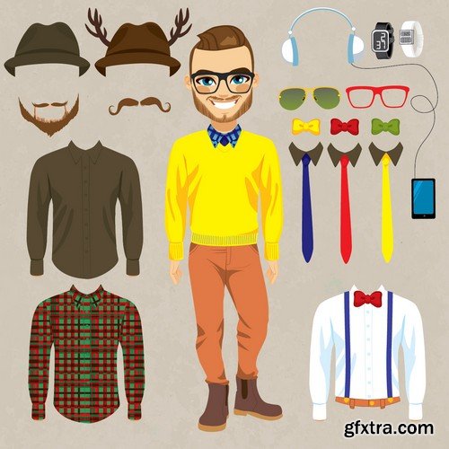 Stock Vectors - Hipster 3, 25xEPS