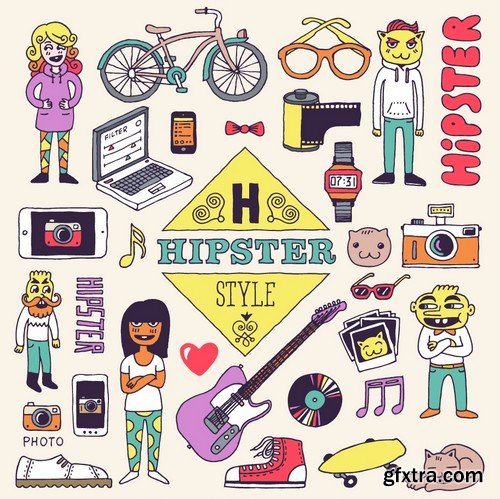 Stock Vectors - Hipster 3, 25xEPS