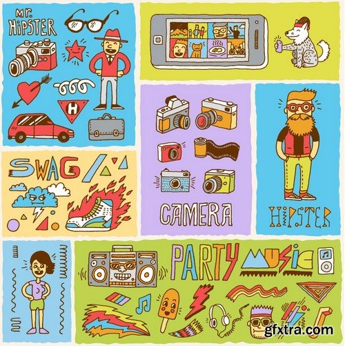 Stock Vectors - Hipster 3, 25xEPS