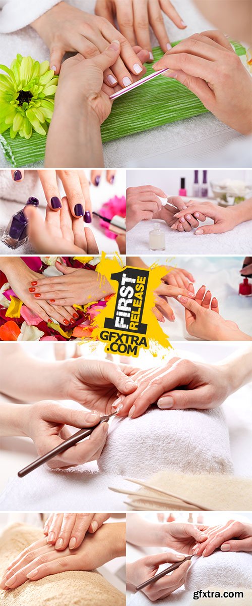 Stock Photo Treatment hand and nail care, the woman to a beautician for a manicure