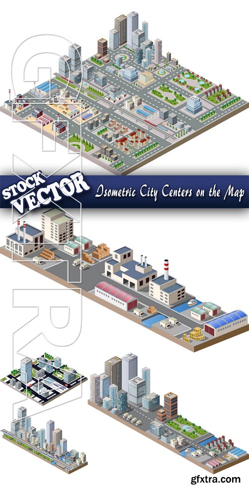 Stock Vector - Isometric City Centers on the Map