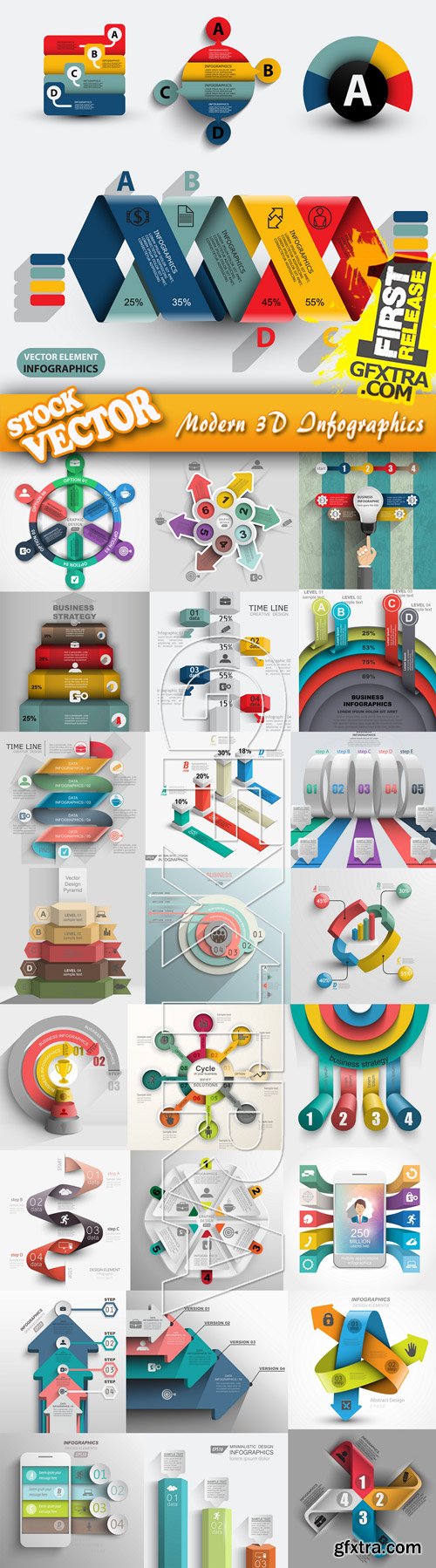 Stock Vector - Modern 3D Infographics, 25 EPS