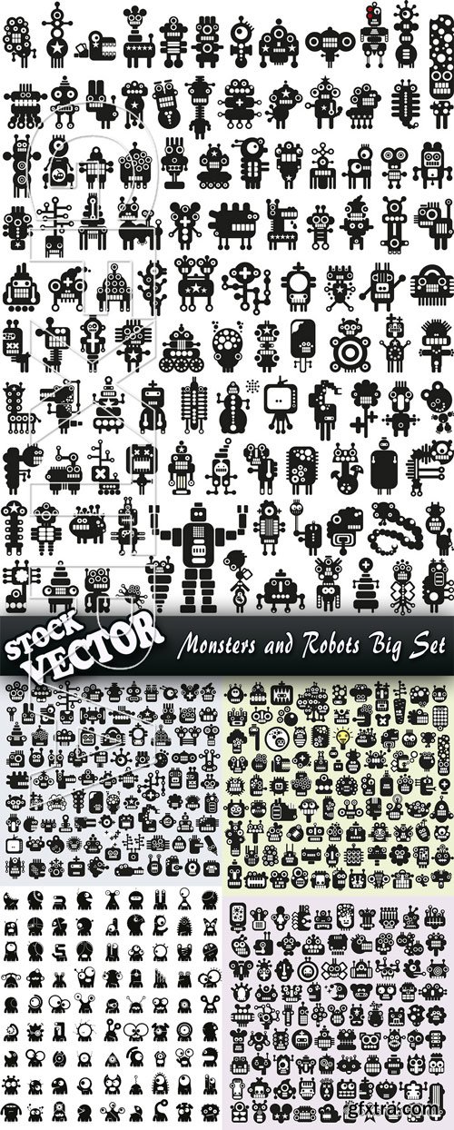 Stock Vector - Monsters and Robots Big Set