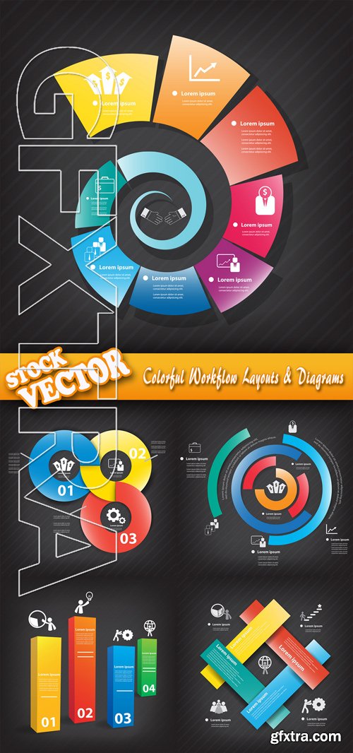 Stock Vector - Colorful Workflow Layouts & Diagrams