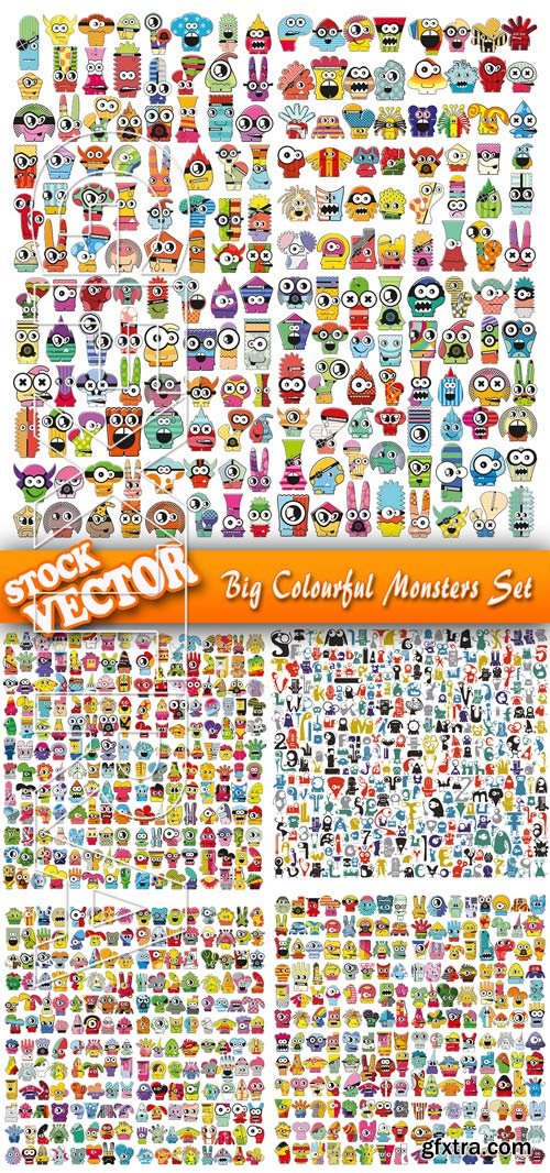 Stock Vector - Big Colourful Monsters Set