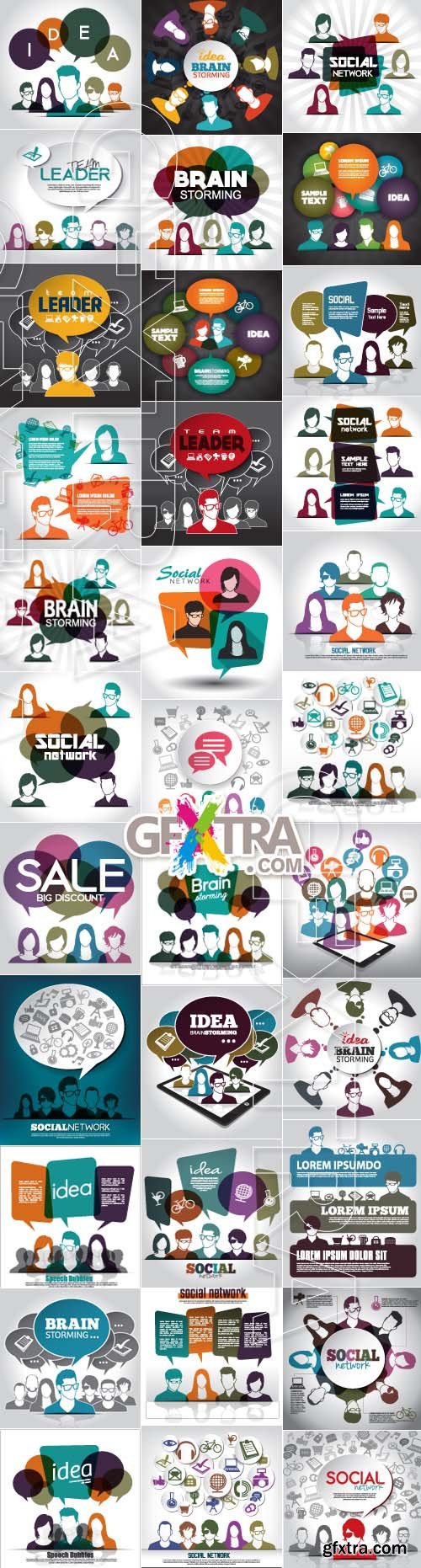 Social network with group of people and brainstorming concept vector