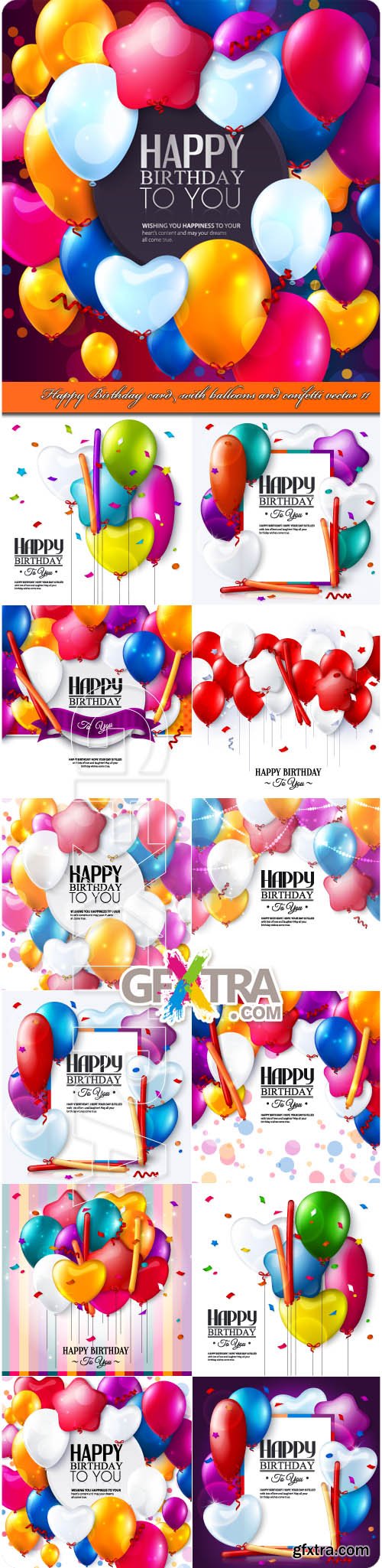 Happy Birthday card with balloons and confetti vector 11