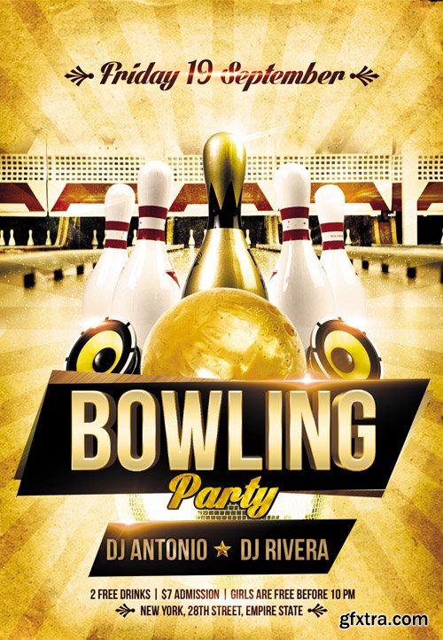 Bowling Party Flyer PSD Template