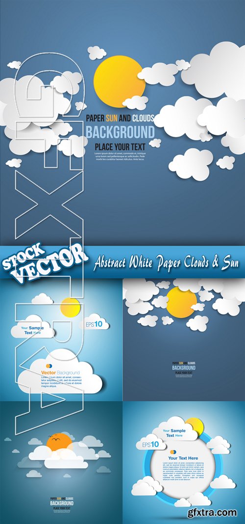 Stock Vector - Abstract White Paper Clouds & Sun