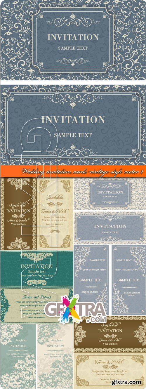 Wedding invitation cards vintage style vector 2