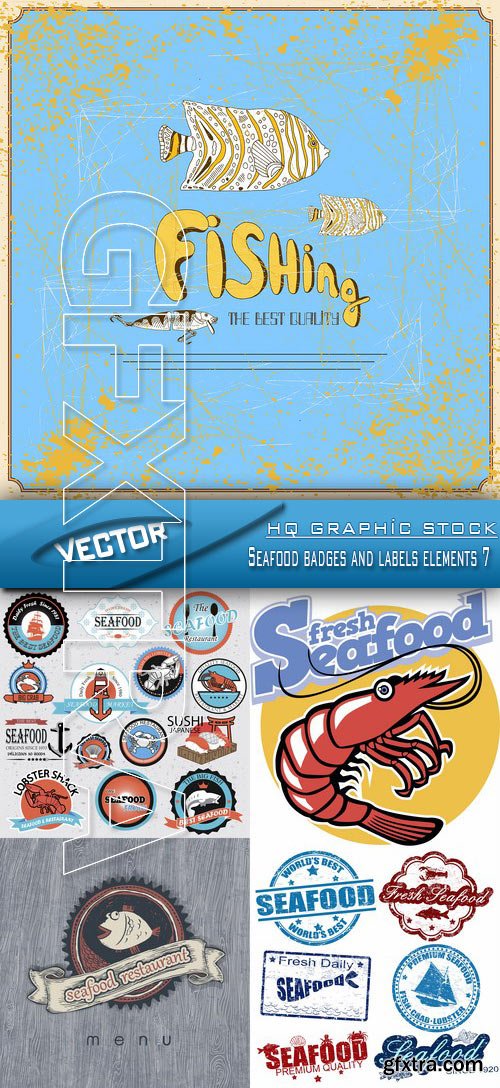 Stock Vector - Seafood badges and labels elements 7