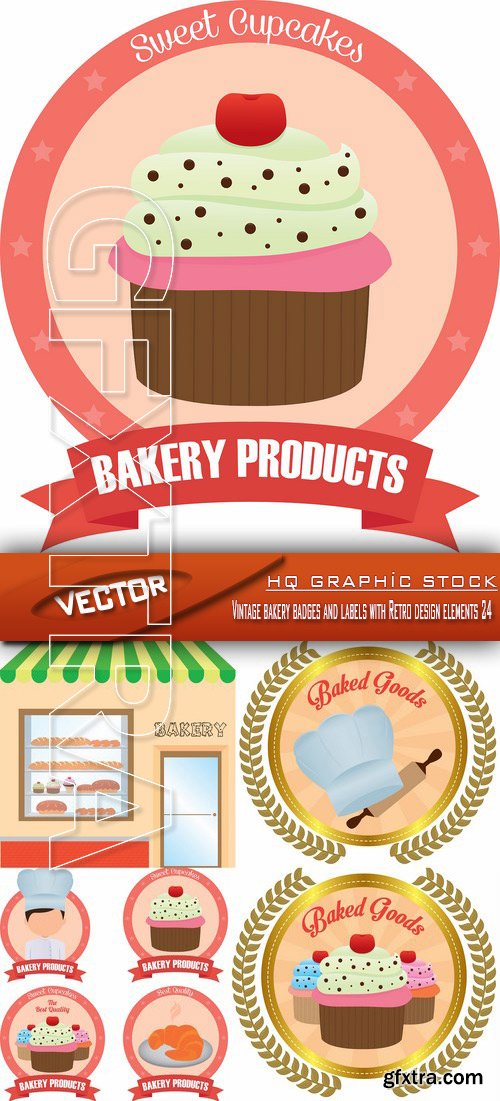 Stock Vector - Vintage bakery badges and labels with Retro design elements 24