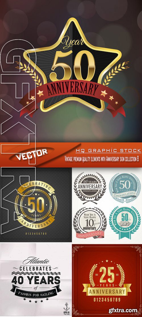 Stock Vector - Vintage premium quality elements with Anniversary sign collection 8