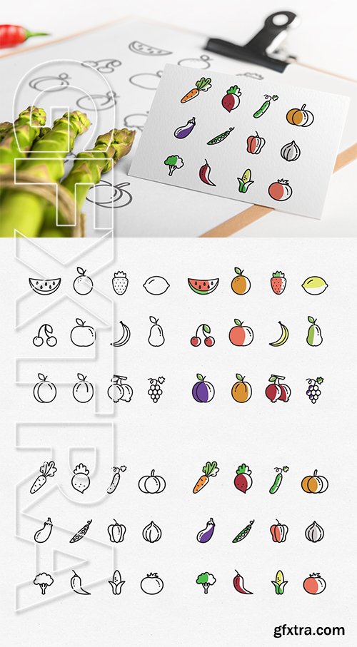 CM - Set of 48 Fruit & Vegetable icons