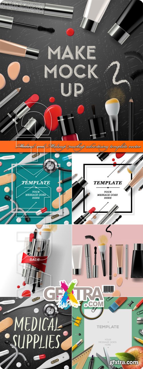 Medical and Makeup mockup advertising template vector