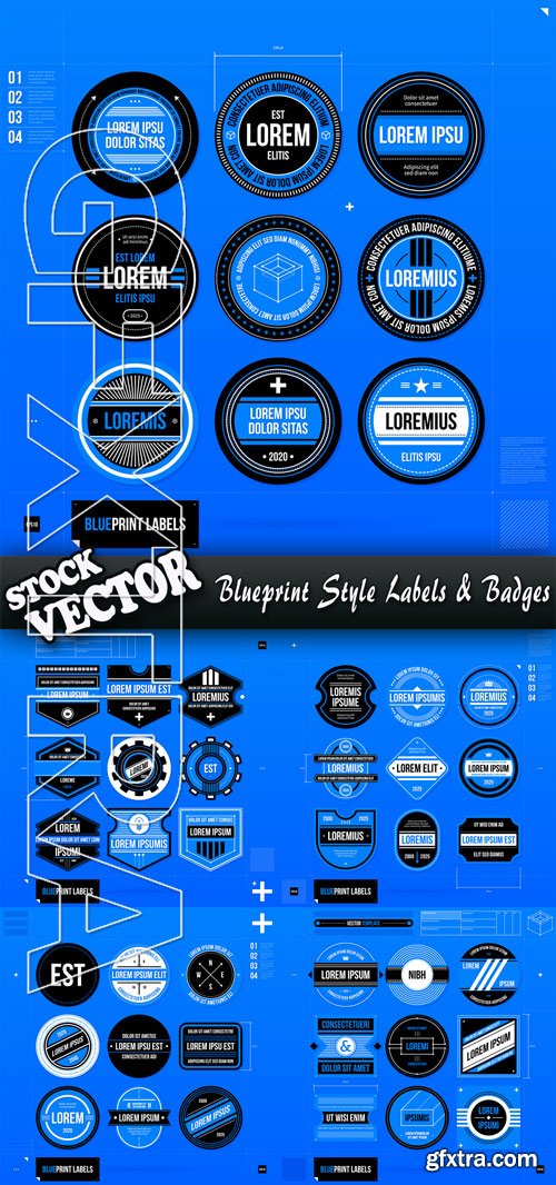 Stock Vector - Blueprint Style Labels & Badges