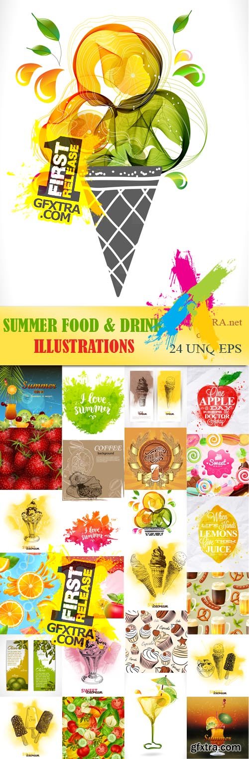 Summer Food and Drink Illustrations 24xEPS