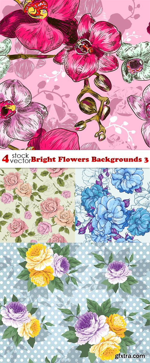 Vectors - Bright Flowers Backgrounds 3