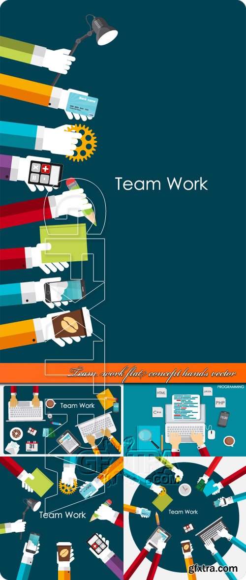 Team work flat concept hands vector