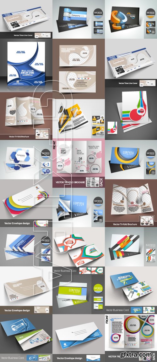 Business cards brochures flyer and envelopes collection vector