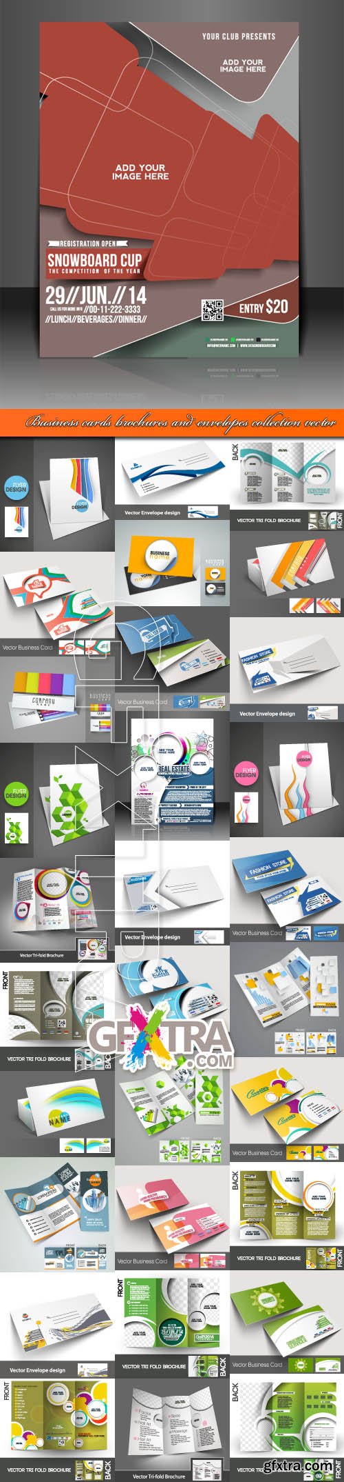 Business cards brochures flyer and envelopes collection vector