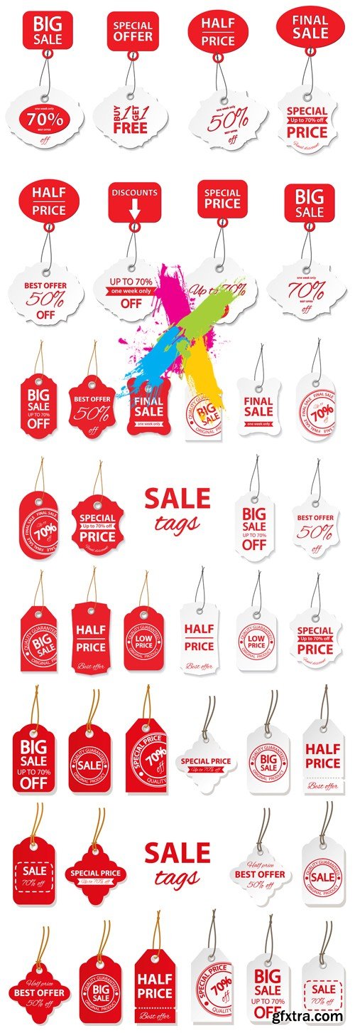 Red & White Sale Tags Vector