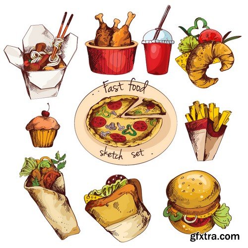 Stock Vectors - Fast Food 6, 25xEPS