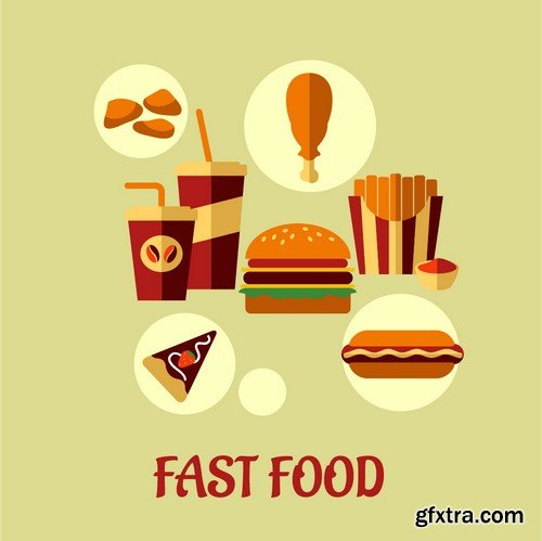 Stock Vectors - Fast Food 6, 25xEPS