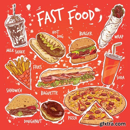 Stock Vectors - Fast Food 6, 25xEPS