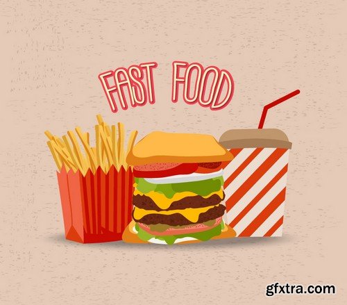 Stock Vectors - Fast Food 6, 25xEPS