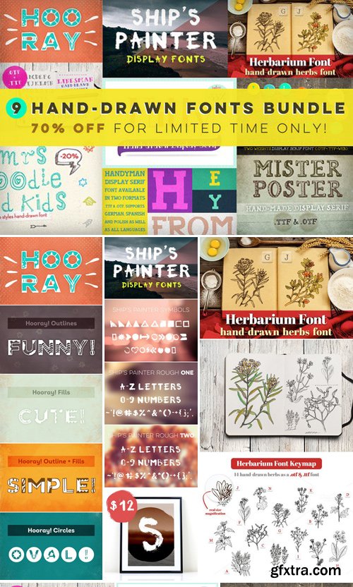 CM - [-70%] 9 Hand-drawn Fonts Bundle