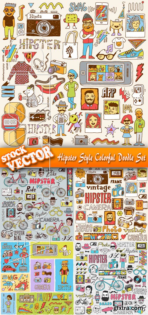 Stock Vector - Hipster Style Colorful Doodle Set