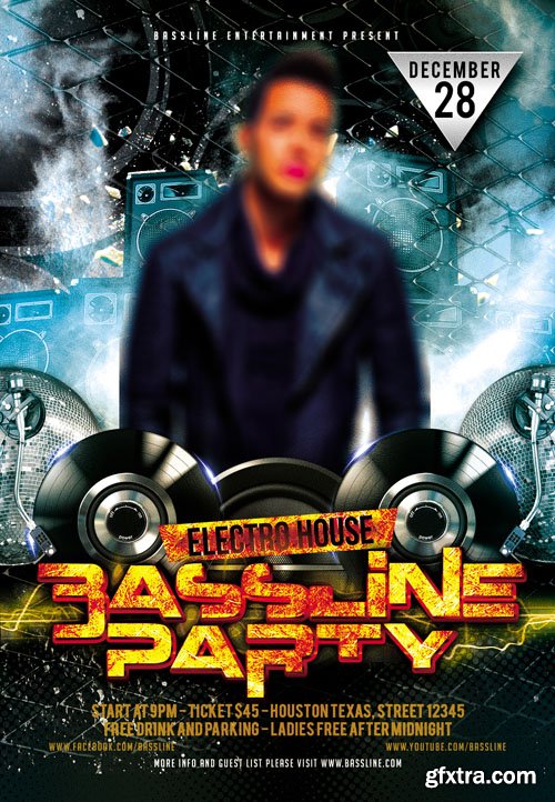 Bassline Party Club Flyer PSD Template