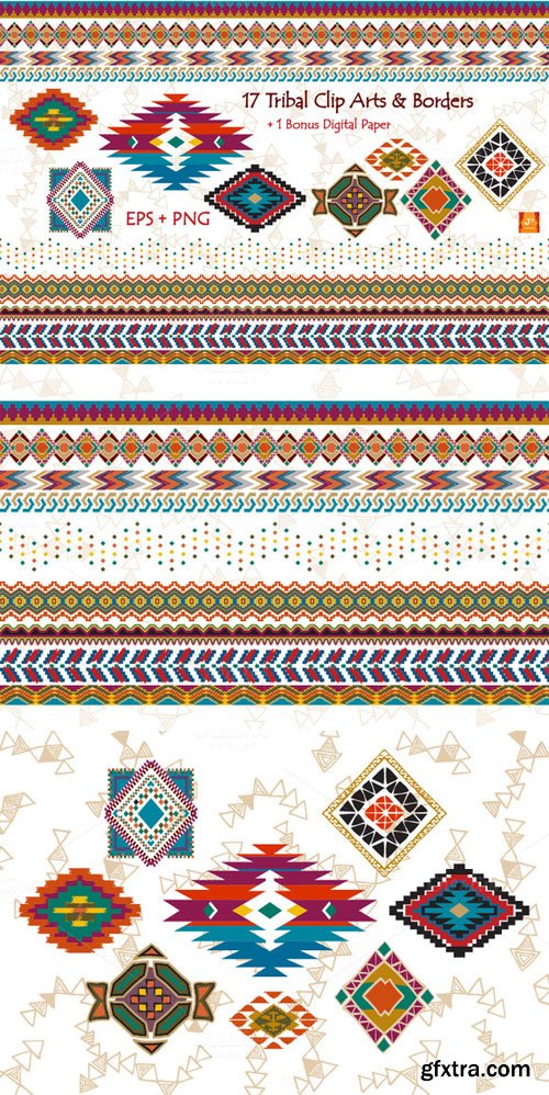 Tribal Clip Art & Border- EPS + PNG - CM 39549