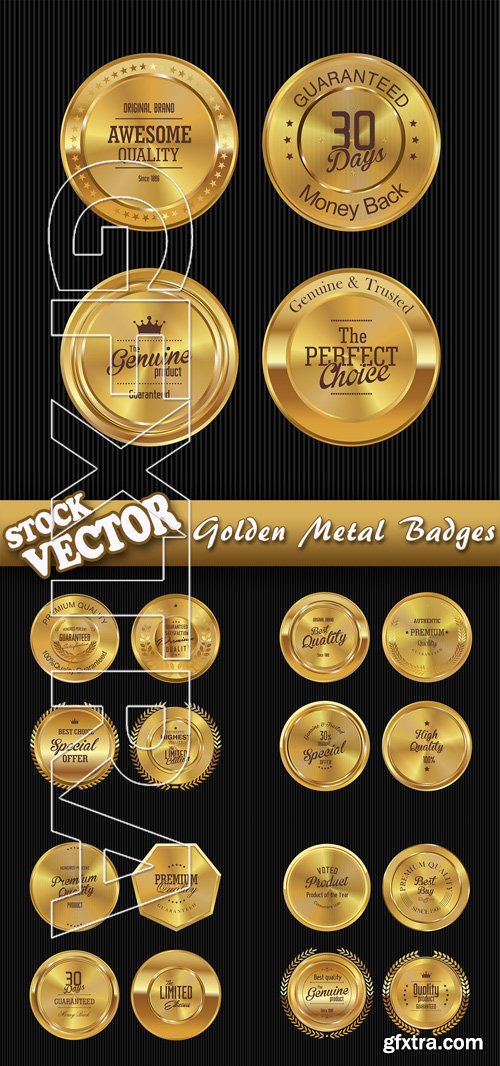 Stock Vector - Golden Metal Badges