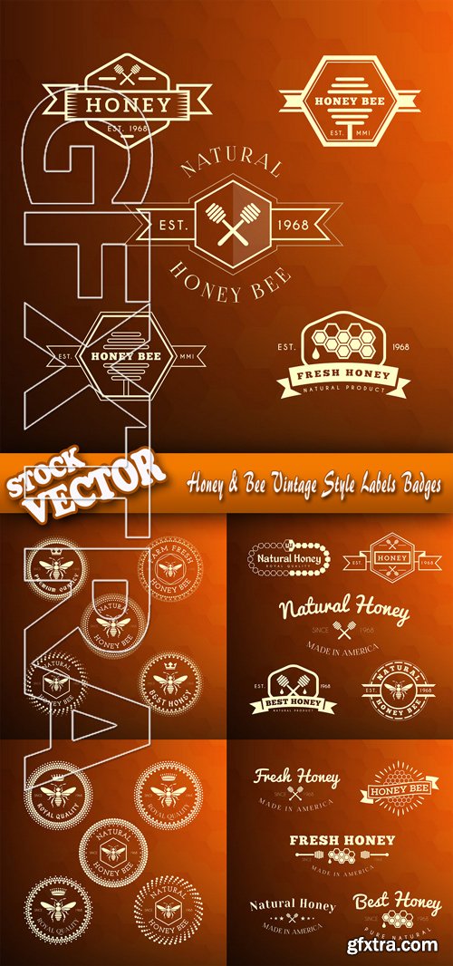 Stock Vector - Honey & Bee Vintage Style Labels Badges