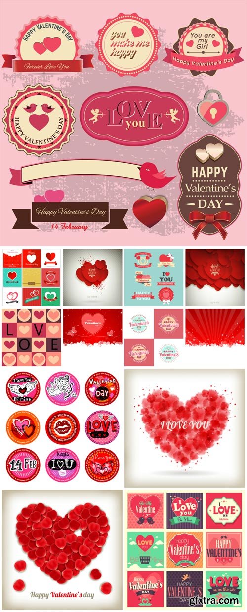 Valentine's Day Backgrounds, Banners, Hearts #2, 14xEPS