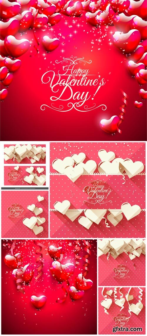 Valentine's Day Backgrounds, Banners, Hearts #4, 7xEPS