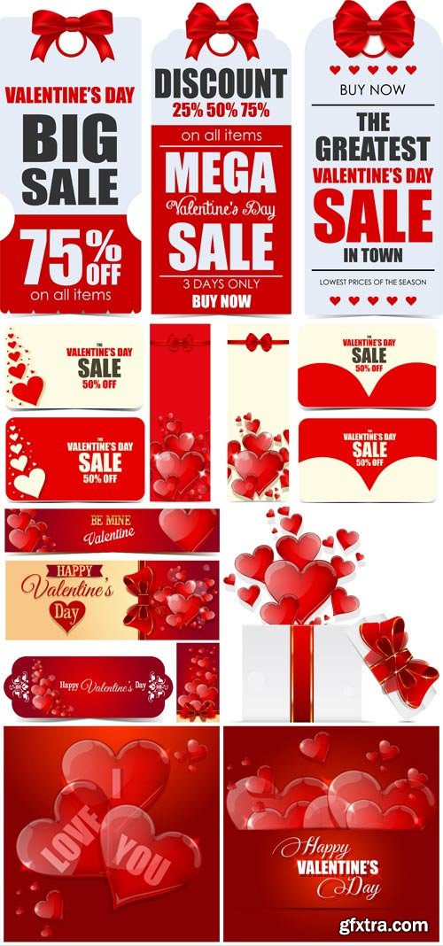 Valentine's Day Backgrounds, Banners, Hearts #5, 8xEPS