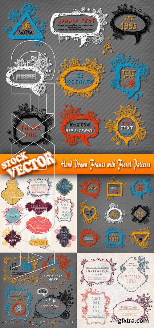 Stock Vector - Hand Drawn Frames with Floral Patterns