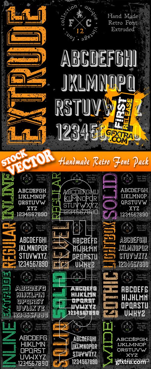 Stock Vector - Handmade Retro Font Pack, 25EPS