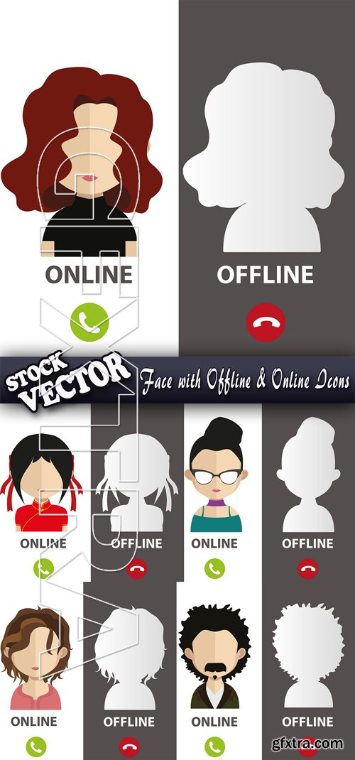 Stock Vector - Face with Offline & Online Icons