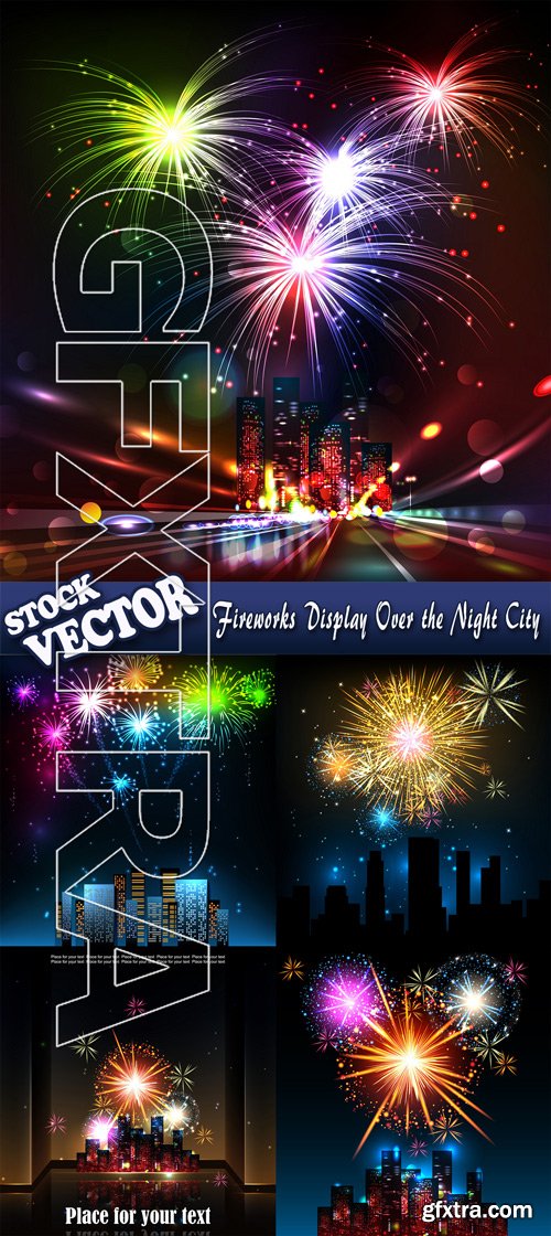 Stock Vector - Fireworks Display Over the Night City