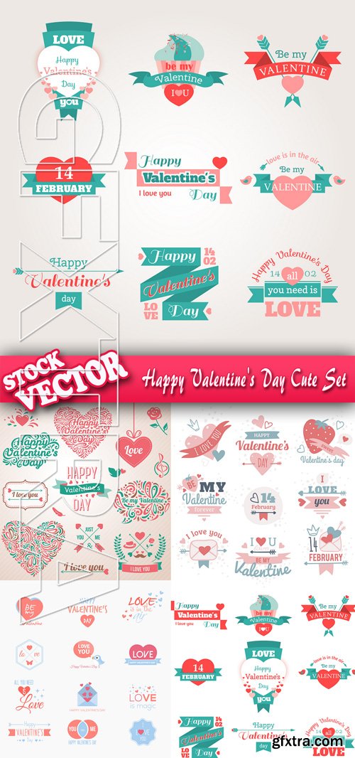 Stock Vector - Happy Valentine\'s Day Cute Set