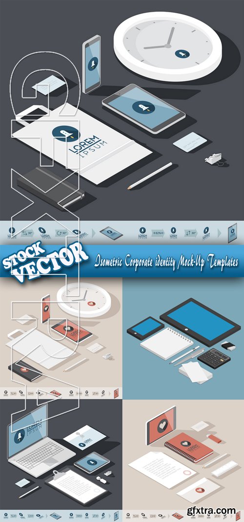 Stock Vector - Isometric Corporate identity Mock-Up Templates