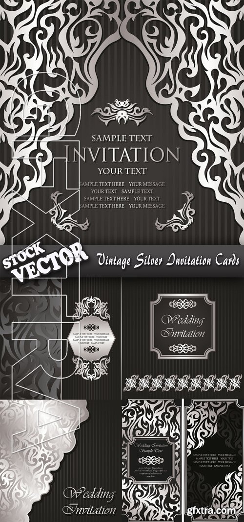 Stock Vector - Vintage Silver Invitation Cards